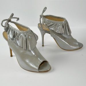 L.K.BENNETT Riley Suede Peep-Toe Booties SILVER